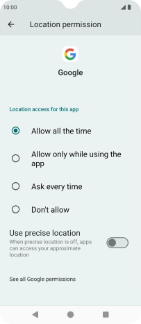 Press the required setting.