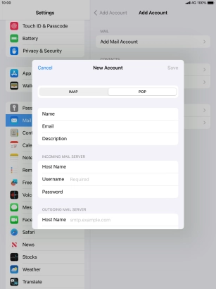 Press Username and key in the username for your email account.