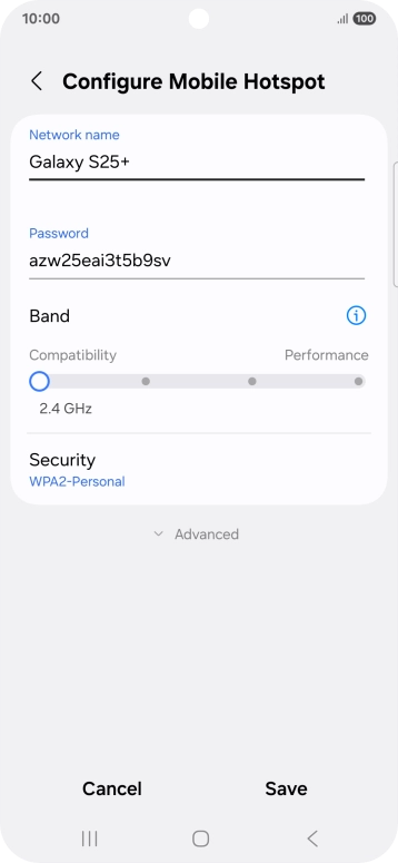 Press the field below 'Network name' and key in the required name.