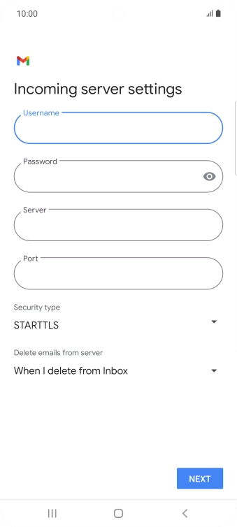Press the field below 'Server' and key in the name of your email provider's incoming server.