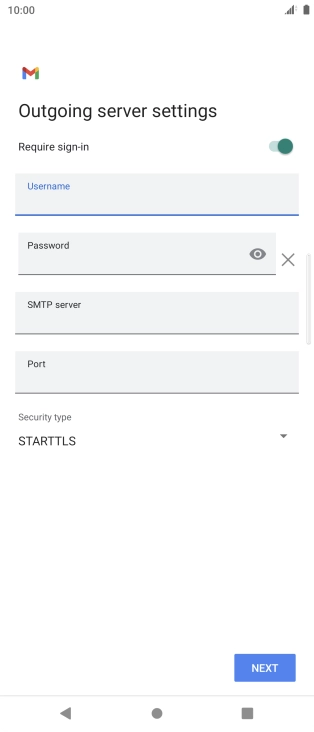 Press the field below 'Password' and key in the password of your email provider's outgoing server. Press the field below 'Password' and key in the password of your email provider's outgoing server.