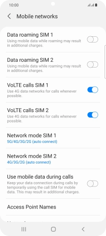 Press the indicator next to 'Data roaming ‹SIM›' to turn the function on or off.