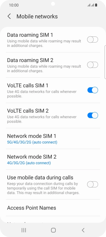 Press the indicator next to 'Data roaming ‹SIM›' to turn the function on or off.