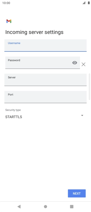 Press the field below 'Server' and key in the name of your email provider's incoming server. Press the field below 'Server' and key in the name of your email provider's incoming server.