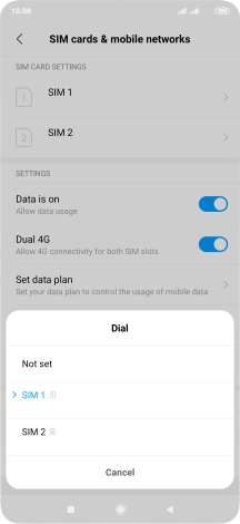 Press the required setting.