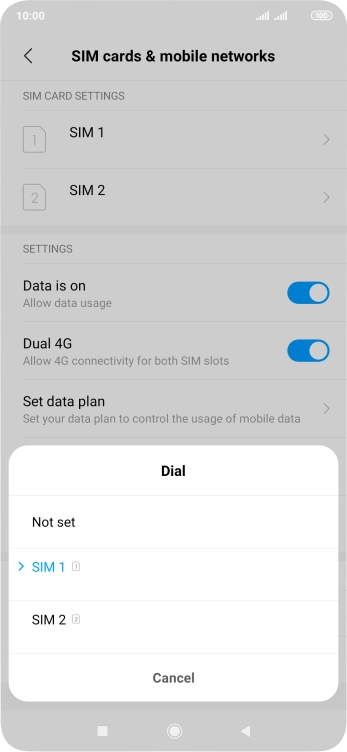 Press the required setting.