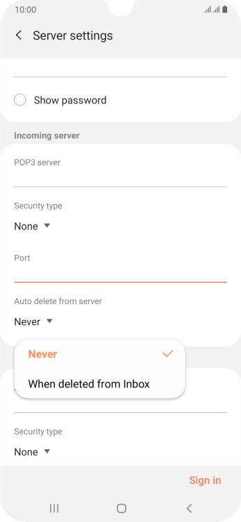 Press Never to keep emails on the server when you delete them on your phone.