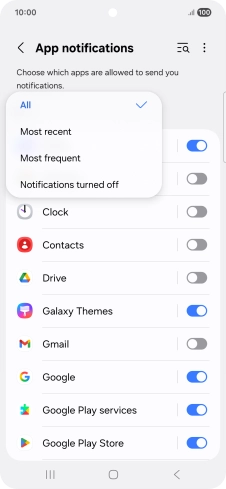 Press the required setting.
