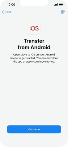 To transfer content to your phone, you need to install the app 'Move to iOS' on the Android phone. When the app is installed, press Continue.
