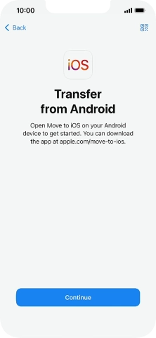 To transfer content to your phone, you need to install the app 'Move to iOS' on the Android phone. When the app is installed, press Continue.