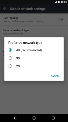 Press the required network mode.