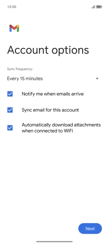 If this screen is displayed, you email account has been recognised and set up automatically. Follow the instructions on the screen to key in more information and finish setting up your phone.