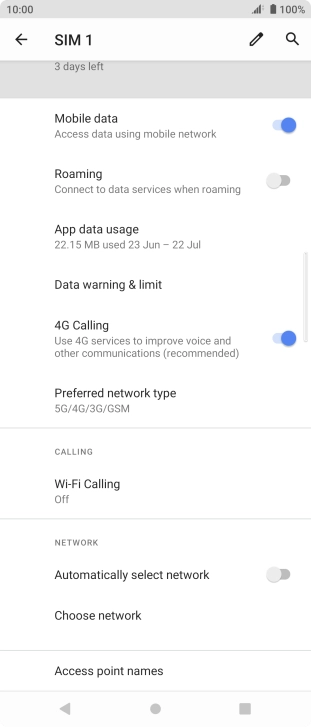 Press the indicator next to 'Automatically select network' to turn on the function.