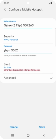 Press the field below 'Network name' and key in the required name.