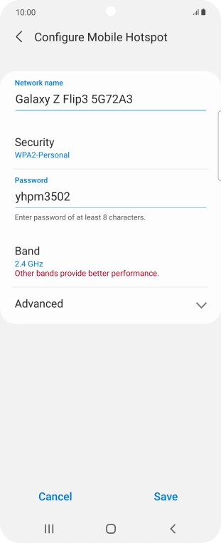 Press the field below 'Network name' and key in the required name.