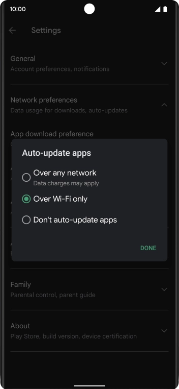 To turn on automatic update of apps using mobile network, press Over any network. To turn on automatic update of apps using mobile network, press Over any network.