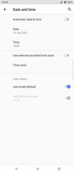 Press the indicator next to 'Automatic date & time' to turn on the function.