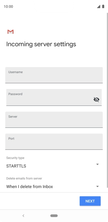 Press the field below 'Username' and key in the username for your email account.