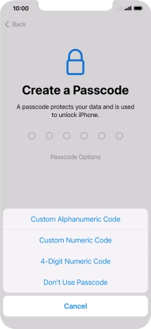 Follow the instructions on the screen to turn on the phone lock code or press Don't Use Passcode.