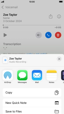 Press the required setting and follow the instructions on the screen to share or save the message.