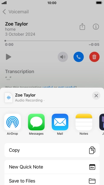Press the required setting and follow the instructions on the screen to share or save the message.