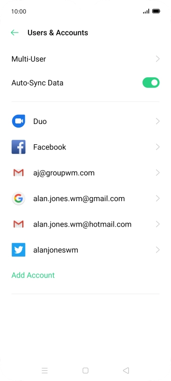 Press the indicator next to 'Auto-Sync Data' to turn the function on or off.