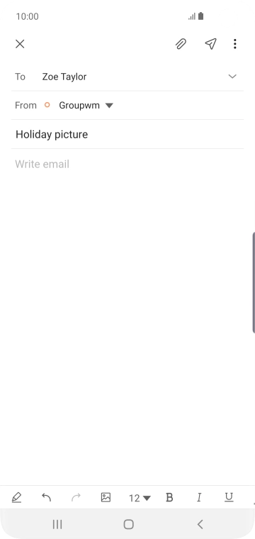 Press the text input field and write the text for your email. Press the text input field and write the text for your email.