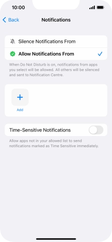 Press the indicator next to 'Time-Sensitive Notifications' to turn display of timed notifications on or off when Do Not Disturb is turned on.