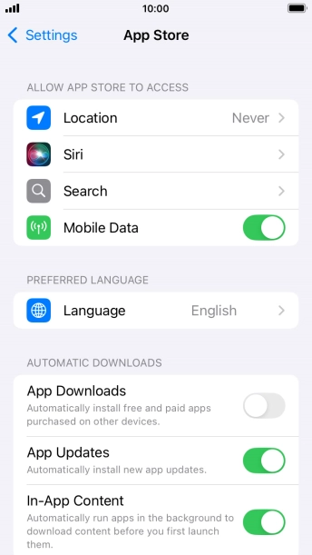 Press the indicator next to 'App Downloads' to turn the function on or off. Press the indicator next to 'App Downloads' to turn the function on or off.