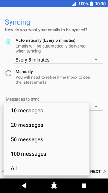 Press the required setting.