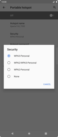 Press WPA3-Personal to password protect your WiFi hotspot.