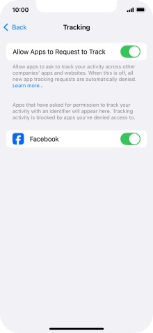 Press the indicator next to 'Allow Apps to Request to Track' to turn the function on or off.
