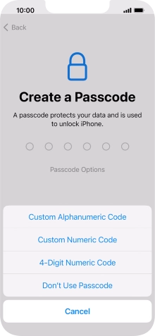 Follow the instructions on the screen to turn on the phone lock code or press Don't Use Passcode.