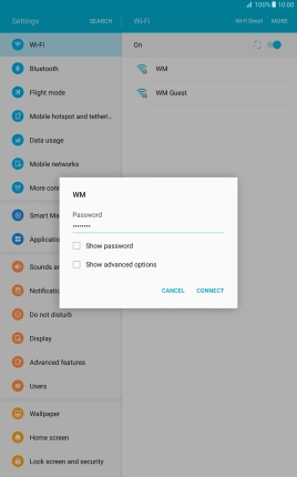Key in the password for the WiFi network and press CONNECT.