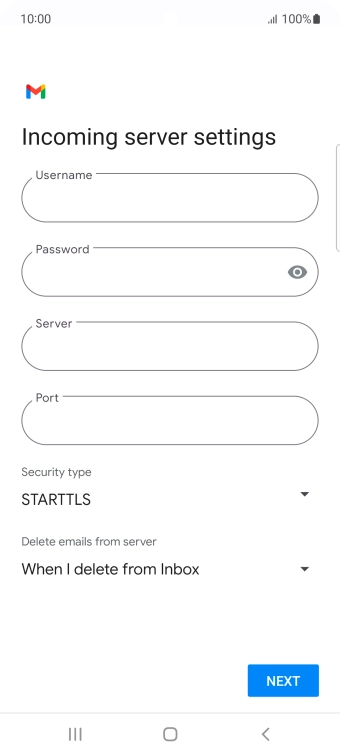 Press the field below 'Username' and key in the username for your email account.