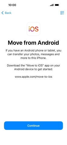 To transfer content to your phone, you need to install the app 'Move to iOS' on the Android phone. When the app is installed, press Continue.