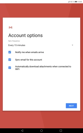 If this screen is displayed, you email account has been recognised and set up automatically. Follow the instructions on the screen to key in more information and finish setting up your tablet.