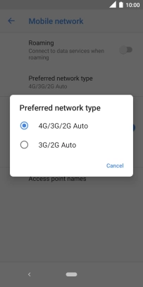 Press the required network mode.