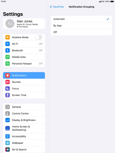 Press the required setting.