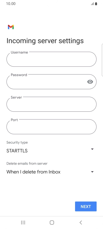 Press the field below 'Username' and key in the username for your email account.