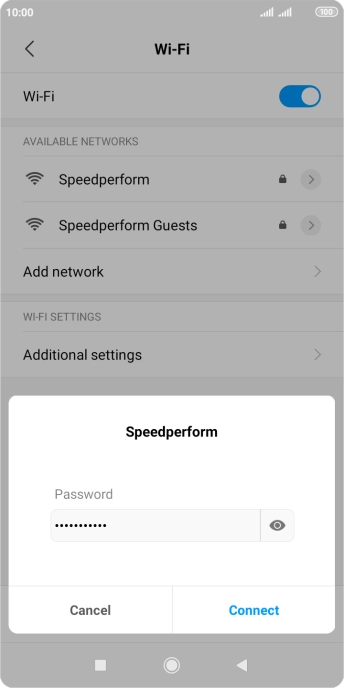 Key in the password for the WiFi network and press Connect.
