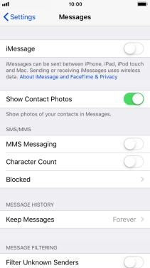 Press the indicator next to 'iMessage' to turn on the function.