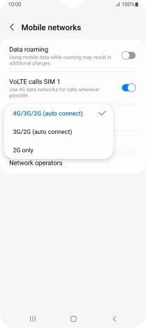 Press the required network mode.