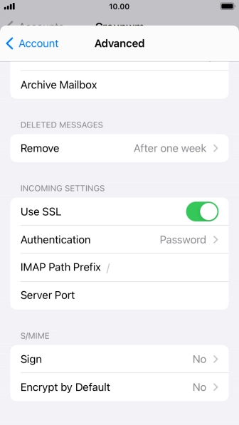 Press the indicator next to 'Use SSL' to turn off the function.