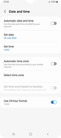 Press the indicator next to 'Automatic date and time' to turn on the function.