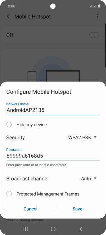 Press the field below 'Network name' and key in the required name.