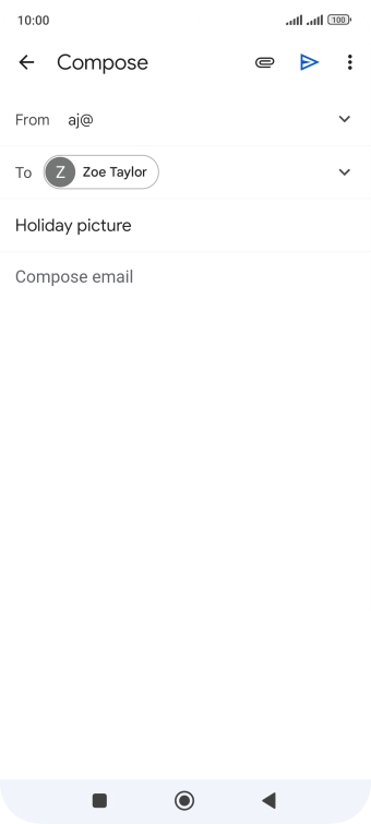 Press the text input field and write the text for your email. Press the text input field and write the text for your email.