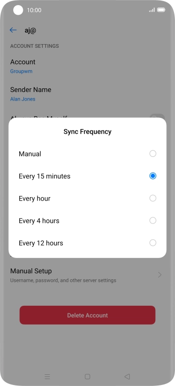 Press the required setting.