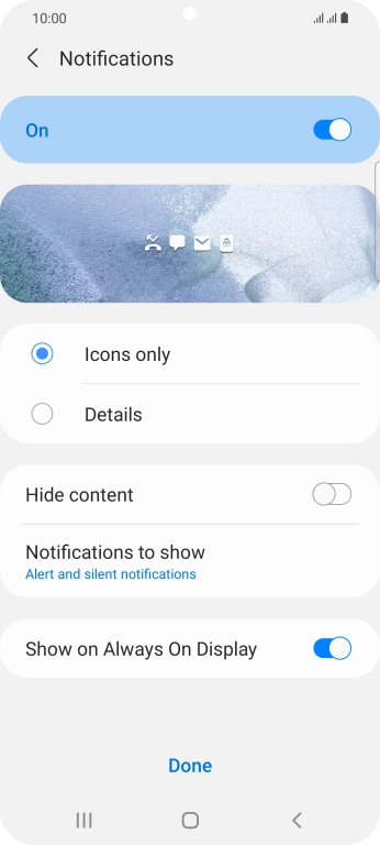 Press the required settings to turn them on or off.