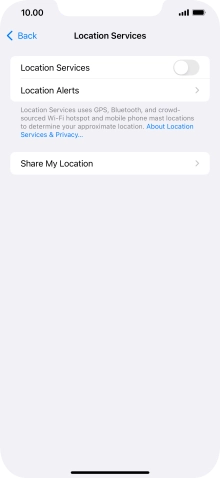 Press the indicator next to 'Location Services' to turn the function on or off.